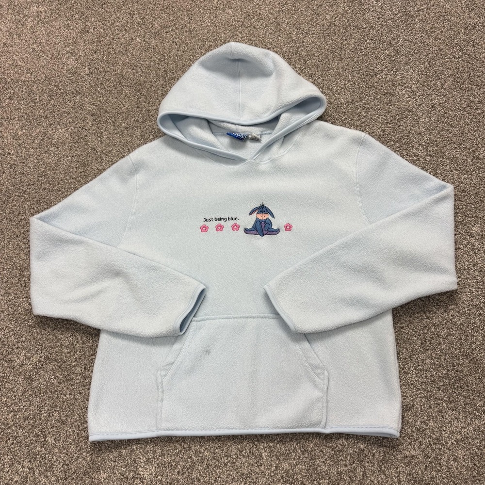 Y2K Pooh Hoodie Womens Medium Blue Fleece Eeyore Just Being Blue Pullover